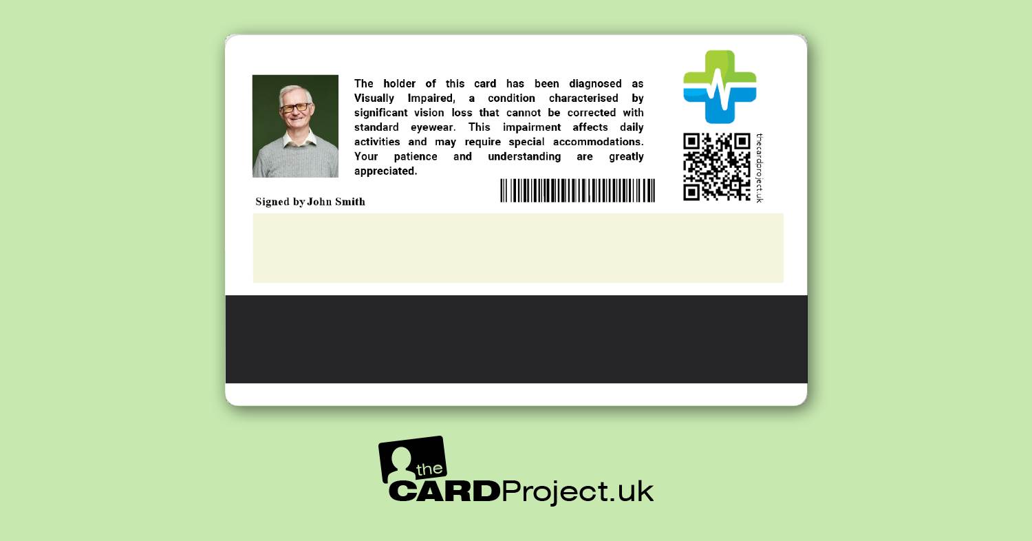 Visually Impaired Premium Photo Medical ID Card  (REAR)